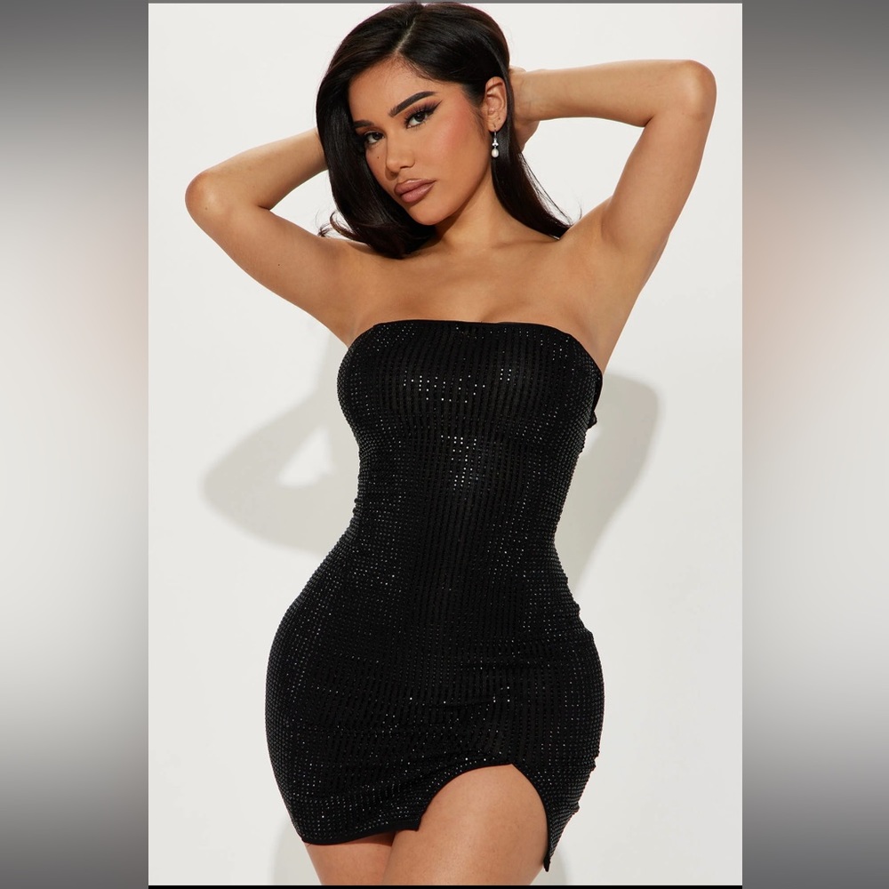 FASHION NOVA - Ruby Embellished Mini Dress - Black SIZE M